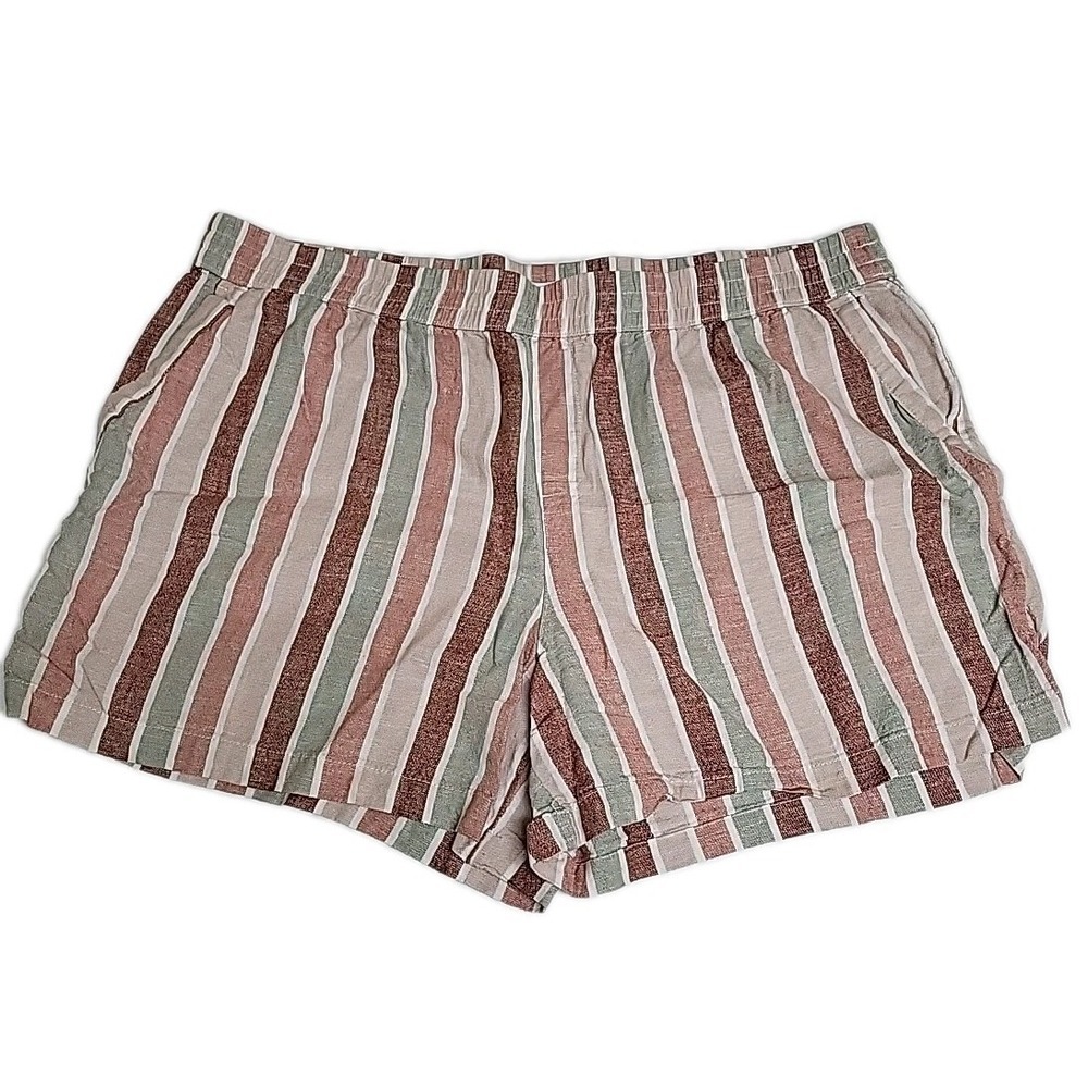 SONOMA Womens 1X STRIPED MID-RISE RELAXED LINEN BLEND SHORTS WAISTBAND POCKETS